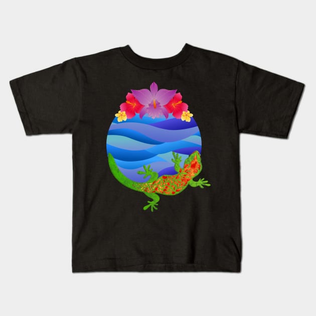 Giant Day Gecko In Tropical Paradise Kids T-Shirt by ViolaVixi